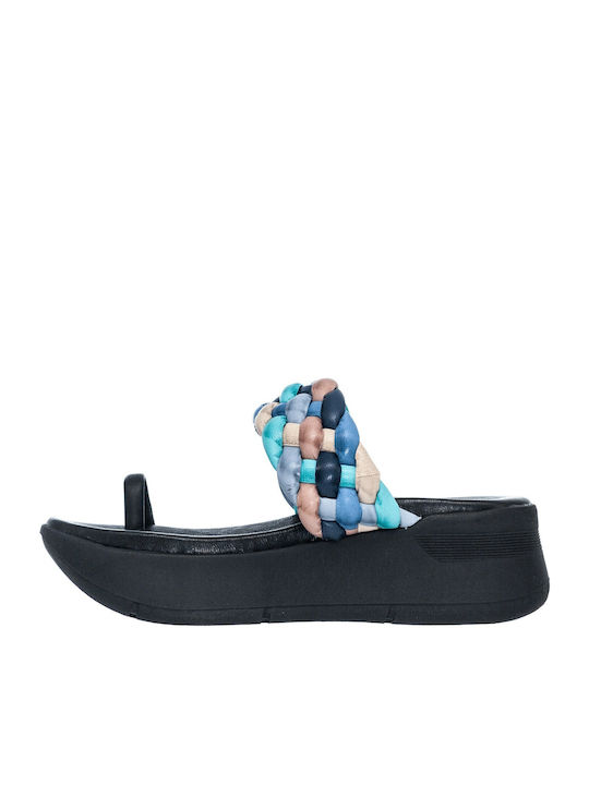 Women's Leather Platform Shoes Blue