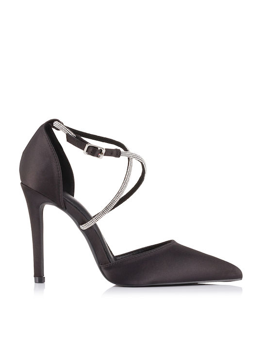 Plato Pointed Toe Black Heels with Strap