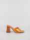 Wall Street Mules mit Chunky Hoch Absatz in Orange Farbe