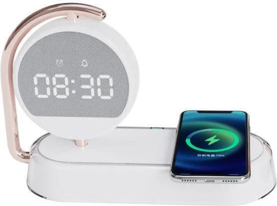 Ceas De Masă Digital Led Din Plastic Cu Ceas Deșteptător Și Încărcare Wireless Alb K01T