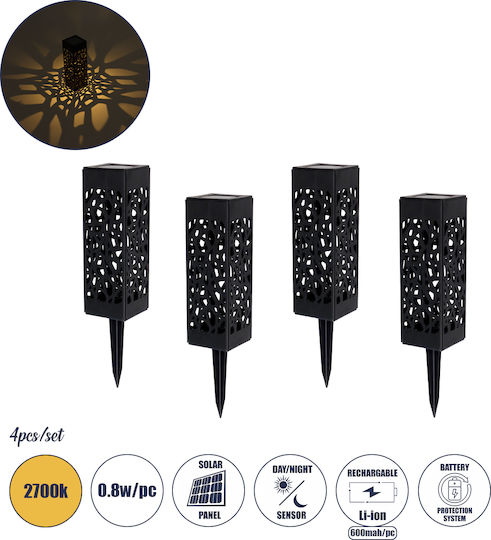 GloboStar Set of 4 Spiked Solar Light Lanterns 0.8W 10lm Warm White 2700K with Photocell IP65