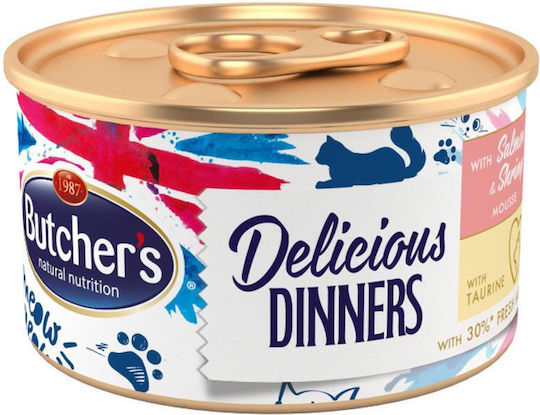 Butcher's Pet Care Classic Delicious Dinners Wet Food for Senior Cats in Cans with Salmon Gluten-Free 85gr
