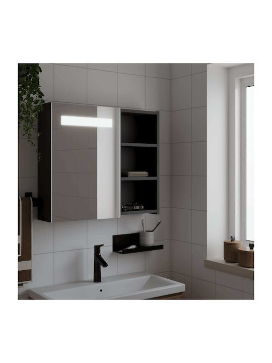vidaXL Καθρέπτης Μπάνιου Led με Ράφι & Ντουλάπι 60x13cm Μαύρος