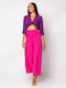 Damen Hoch tailliert Stoff Hose mit Gummizug Fuchsia