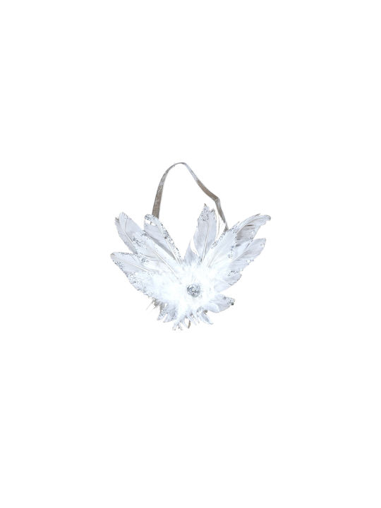 Hängendes Ornament Feder Weiß mit Glitzer 9.5x12.5cm
