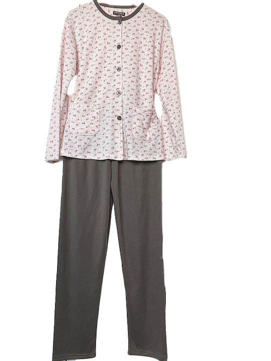 Lovelx Homewear Winter Women's Pyjama Set Cotton Pink with Grey