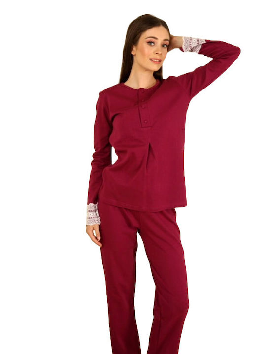 Happy Family Winter Women's Pyjama Set Cotton Bordeaux Magenta