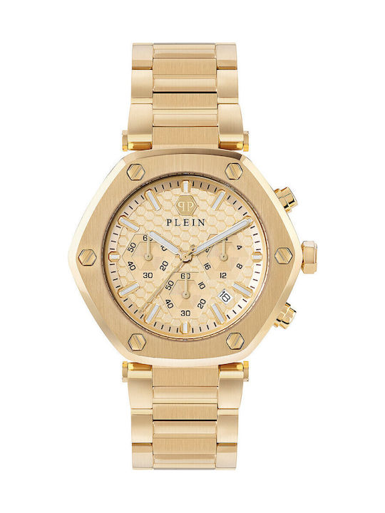 Philipp Plein Hexagon Men's Watch 42mm Chronograph Battery with Gold Metal Bracelet