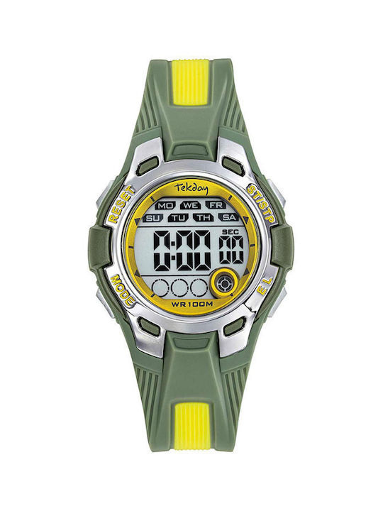 Tekday Digital Uhr Chronograph Batterie mit Grün / Grün Kautschukarmband
