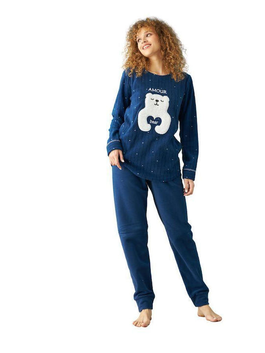 Amour De iarnă Set Pijamale pentru Femei Fleece Dark Blue