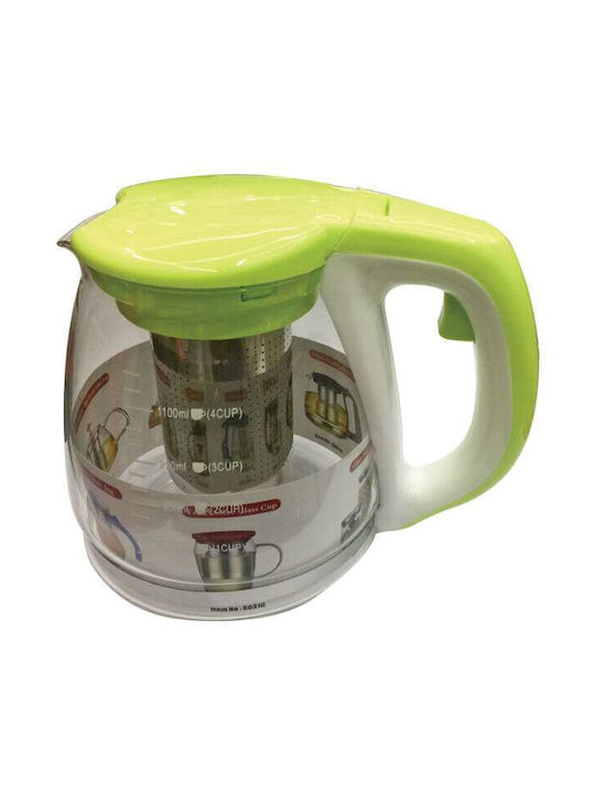 AGC Τσαγιέρα με Φίλτρο Γυάλινη Πράσινη 1100ml