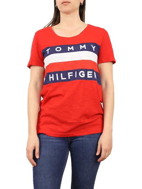 Tommy Hilfiger Γυναικείο Αθλητικό T-shirt Κόκκινο