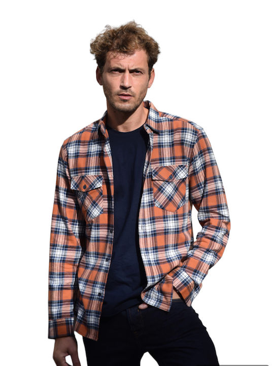 Tony Maker Men's Shirt Long Sleeve Flannel Checked blue-camel