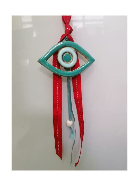 Handmade Pendant Ceramic Eye Green 9x6