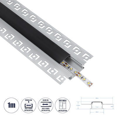 GloboStar Încastrat Profil de aluminiu pentru banda LED pentru Gips-Carton 100cm
