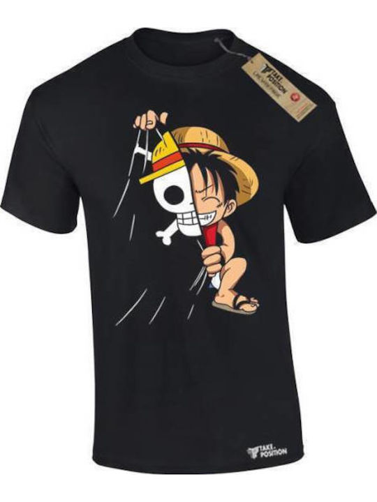 Takeposition Monkey D.Luffy One Piece T-shirt Μαύρο Βαμβακερό