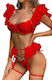 Pretty Lingerie Sexy Σετ Εσωρούχων με Δαντέλα & Ζαρτιέρες Κόκκινο