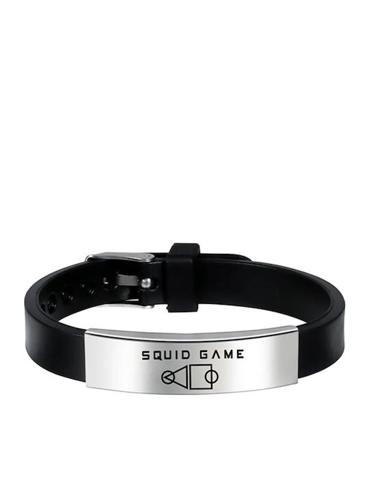 Гривна Squid Game Лого Сребърни Букви Bracelet Squid Game Лого Черен Отенък Буква Molfs