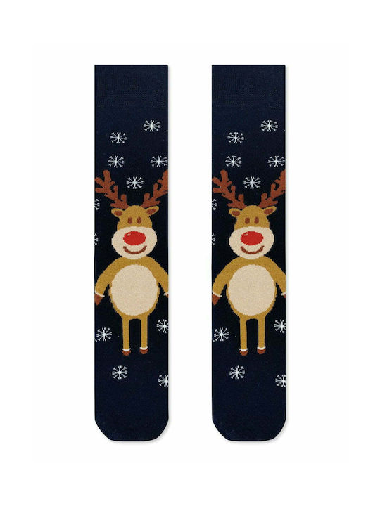 TST Smiling Reindeer Christmas Socks Blue Black