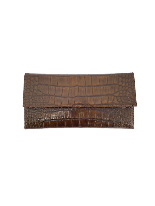 Mybag Δερμάτινο Γυναικείο Πορτοφόλι Dark Brown Croco