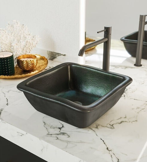 Sanitec Rock Επικαθήμενος Νιπτήρας Πορσελάνης 40x40x15cm Πράσινος Sanitec Rock Επικαθήμενος Νιπτήρας Πορσελάνης 40x40x15cm Πράσινος