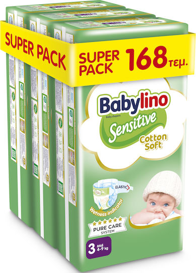 Babylino Klebeband-Windeln Sensitive Cotton Soft Nr. 3 für 4-9kg 168cm