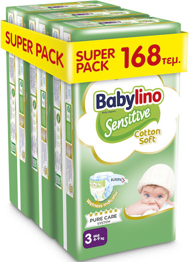 Babylino Scutece cu bandă adezivă Sensitive Cotton Soft Nr. 3 pentru 4-9kg 168buc