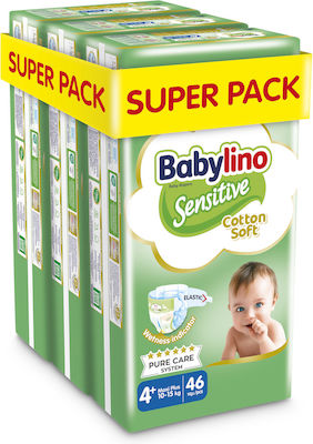 Babylino Tape Diapers Cotton Soft Sensitive No. 4+ for 10-15 kgkg 138pcs