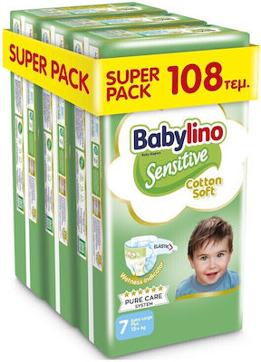 Babylino Tape Diapers Sensitive Cotton Soft Sensitive No. 7 for 15+ kgkg 108pcs