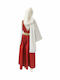 Samian Traditional Costume with Porphyra with 1 Row Necklace Red