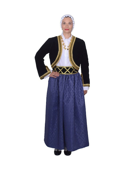 Traditional Costume Cretan Girl from Chania with 2 Rows Necklace with 3 Rows Necklace