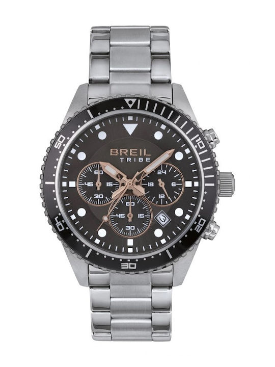 Breil Ανδρικό Ρολόι Χρονογράφος Μπαταρίας με Ασημί Μεταλλικό Μπρασελέ