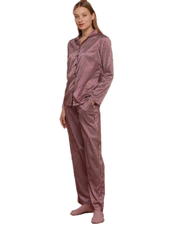 Noidinotte Winter Women's Pyjama Set Satin Burgundy