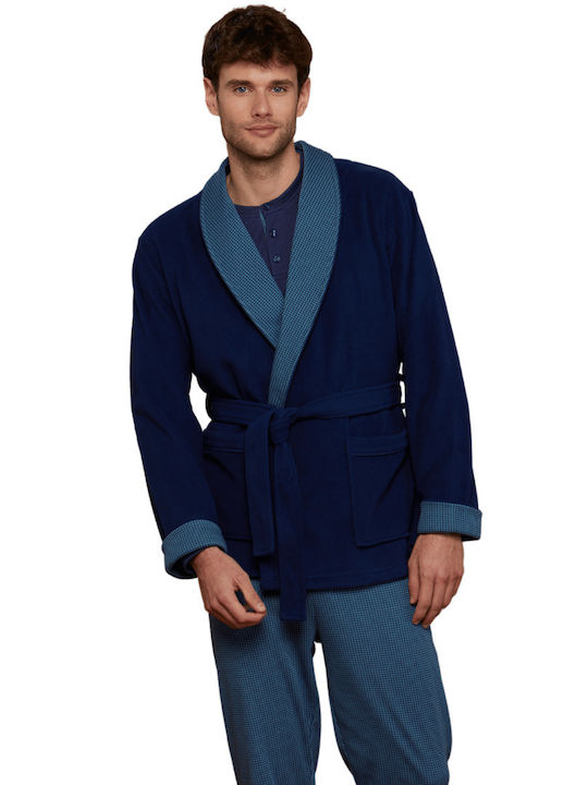 Noidinotte Men's Winter Fleece Pajama Robe Navy Blue