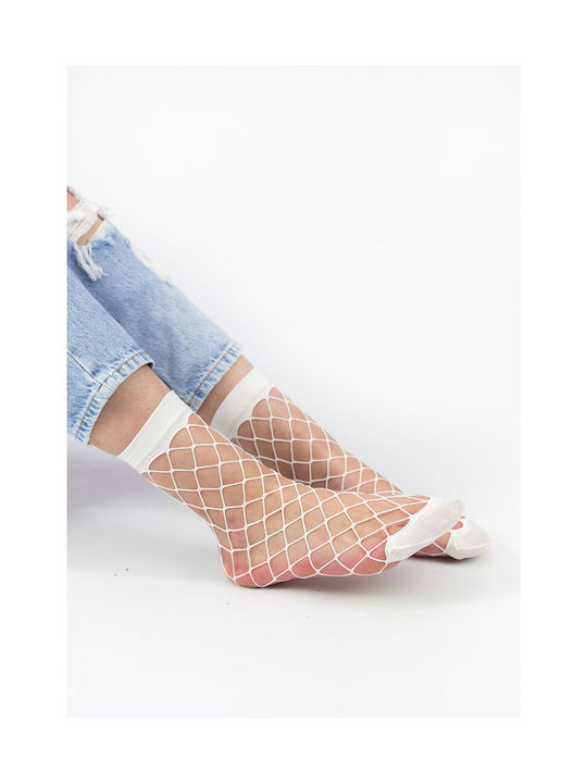 Linea D'oro Women's Socks Net WHITE with Print