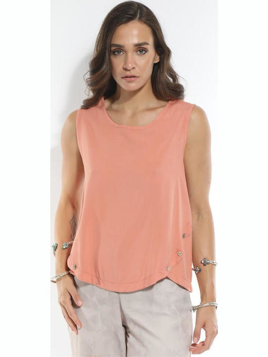 Damen Bluse Ärmellos mit V-Ausschnitt orange