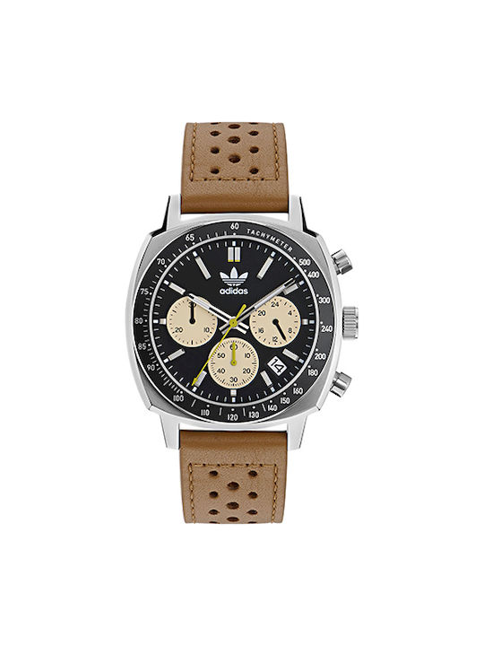 Adidas One Watch Chronograph Battery with Brown Leather Strap