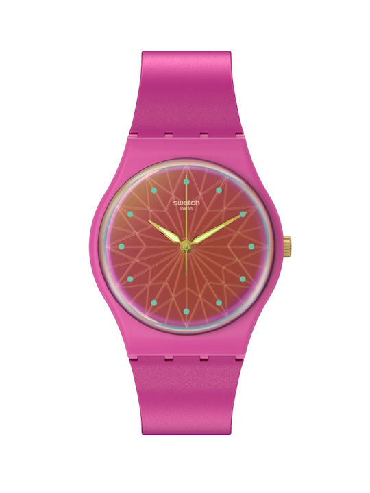 Swatch Watch with Fuchsia Rubber Strap