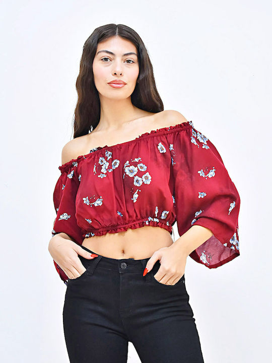 Beltipo Women's Blouse with 3/4 Sleeve Floral Burgundy