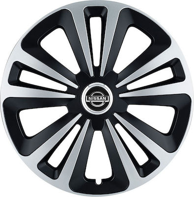 Jestic Car Hubcap Set with Nissan Emblem 14" 4pcs Silver /Black