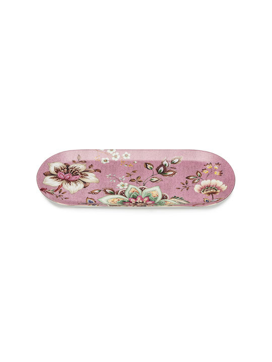 Porcelain Rectangular Serving Tray with Handles in Pink Color 33x15cm 1037079 1pcs