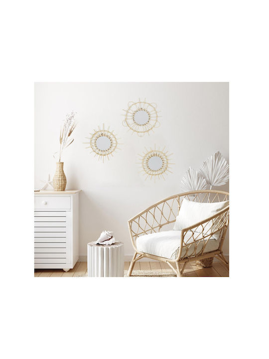 The Home Deco Factory Oglindă de Perete cu Bej Ramă din Lemn Diametru 28cm 3buc
