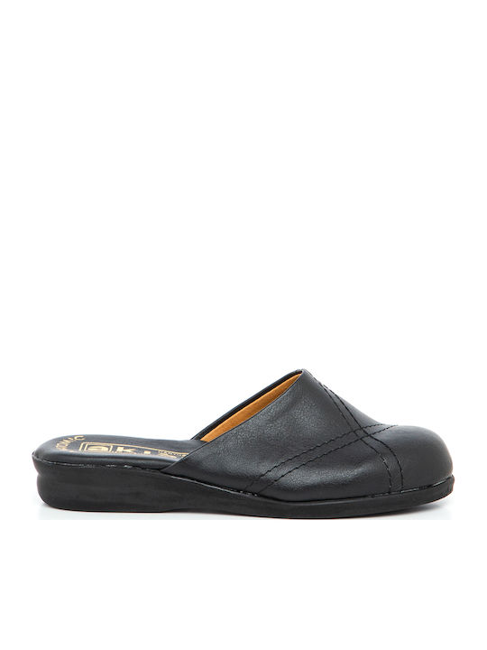 Leather Winter Women's Slippers Black