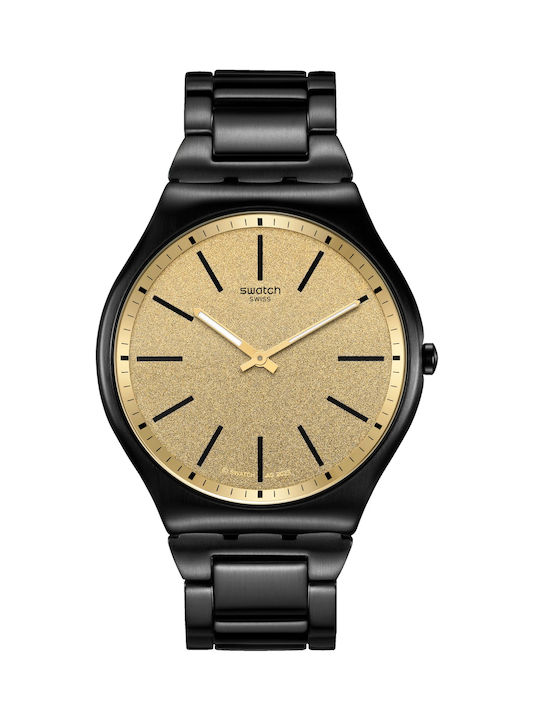 Swatch Ρολόι Μπαταρίας με Μαύρο Μεταλλικό Μπρασελέ