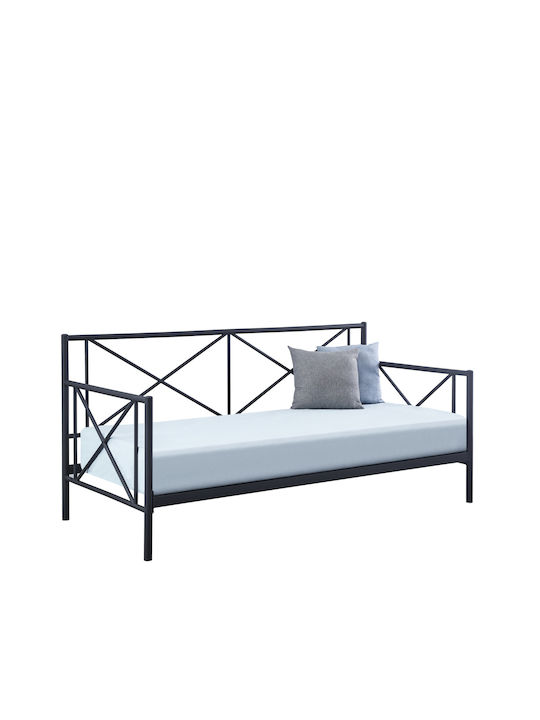 Jasmine Καναπές Κρεβάτι Μονό Μεταλλικό Μαύρο με Τάβλες για Στρώμα 90x200cm