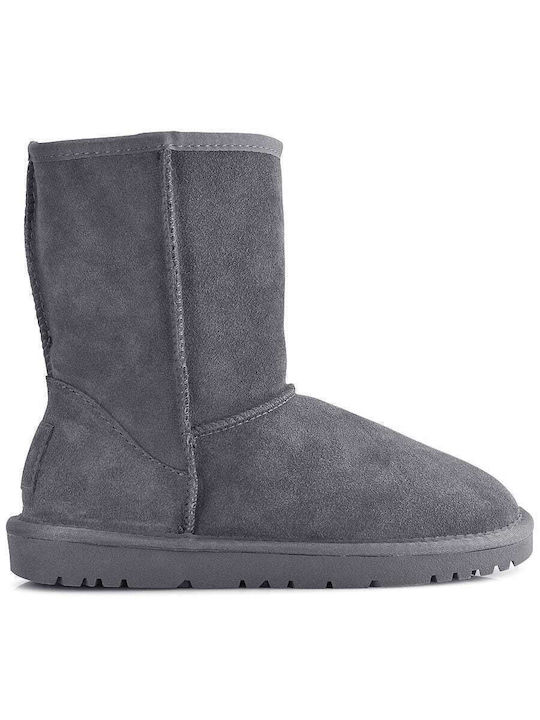 Kelara Leather Women's Ankle Boots with Fur Gray