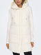 Only Women's Long Puffer Jacket for Winter with Hood Cloud Dancer OffWhite