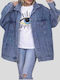 FN Fashion Μακρύ Γυναικείο Τζιν Μπουφάν Μπλε