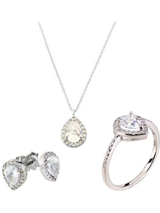 Xrisokosmima Комплект с Колие , Обеци & Пръстен от Бяло злато 14K с Камъни