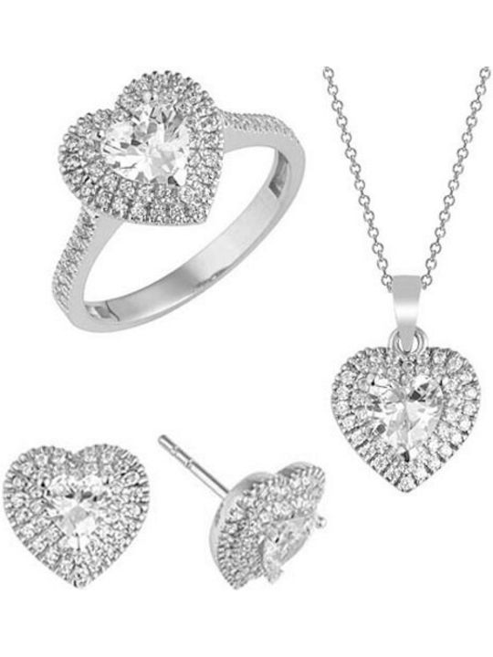 Xrisokosmima White Gold Set Ring , Necklace & Earrings with Stones 14K